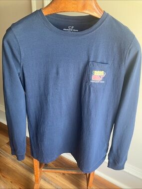 Vineyard Vines Navy Long-Sleeve Pocket Tee with Whale Patch